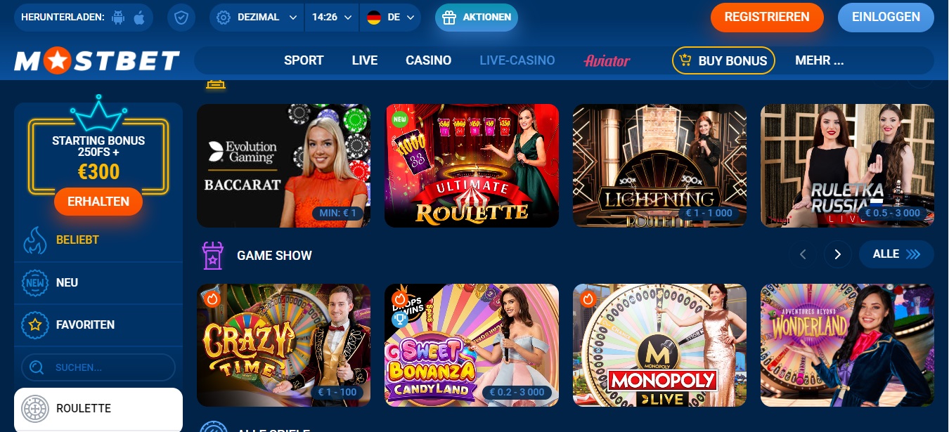 Mostbet Live casino